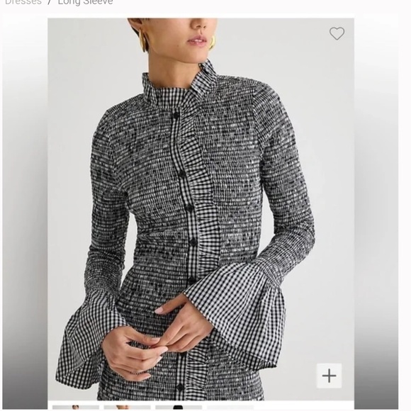 J. Crew Smocked button-up mini dress in gingham plaid Size S black white cotton - Picture 3 of 12